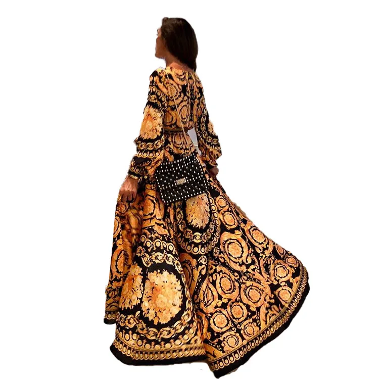 

2019 ladies women sexy casual bohemian long sleeve maxi ethnic clothing arabic gown maxi artificial flowers bohemian dress