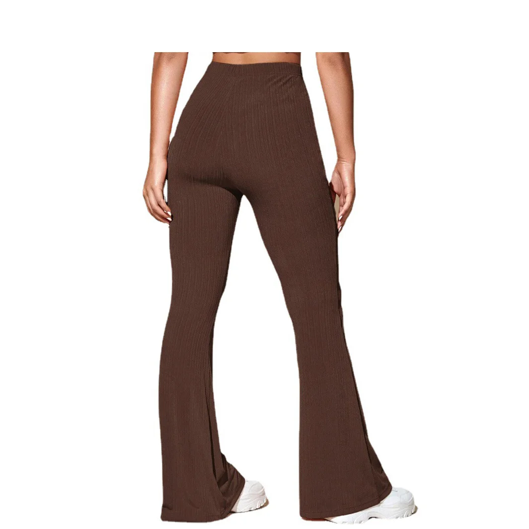 

Women Spring and Summer Drop Flare High Waist Yoga Pants Hot Sale Women's Casual Knit Sports Pants