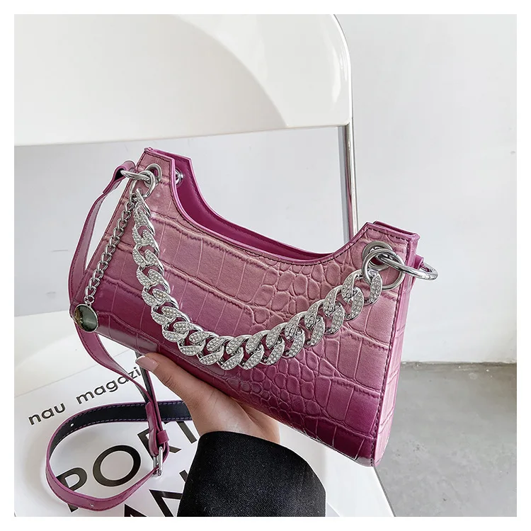 

Designer Luxury Handbag Pro Buyer New Fashion New Pattern Underarm Baguette Bag Diamonds Chain Link Tote Purse