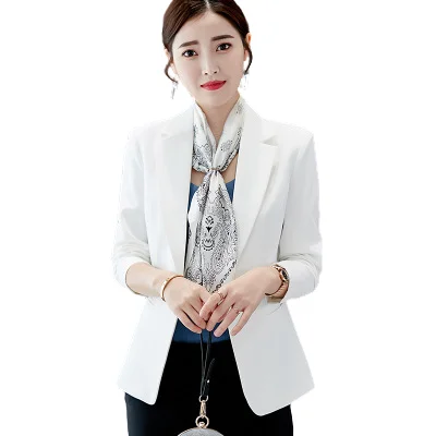 

2021 Fall Winter Lady Office Work Pocket Long Sleeve Solid Femenino White Blazer For Women