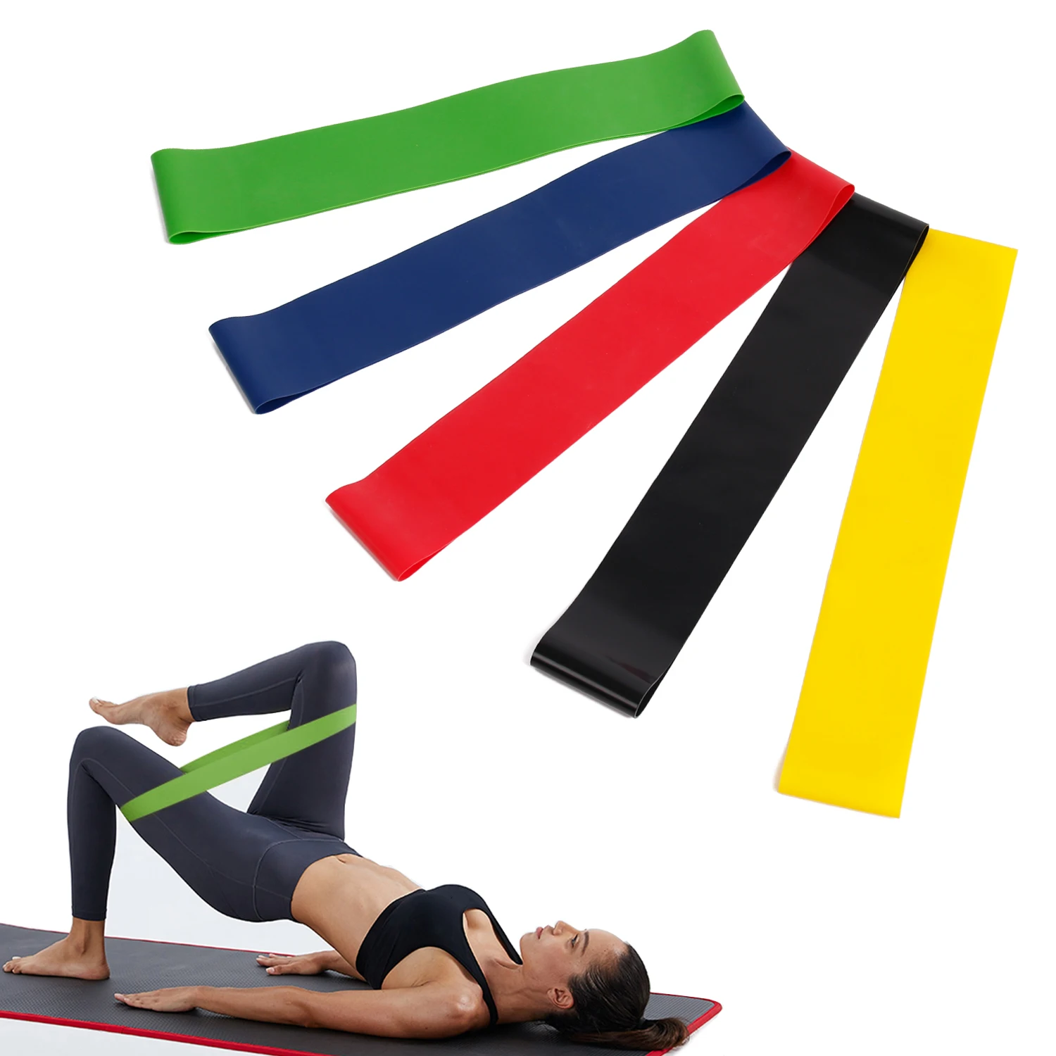 

Anti-Slip Fitness Latex Resistance Loop Band Set, Green, blue, red, black,yellow