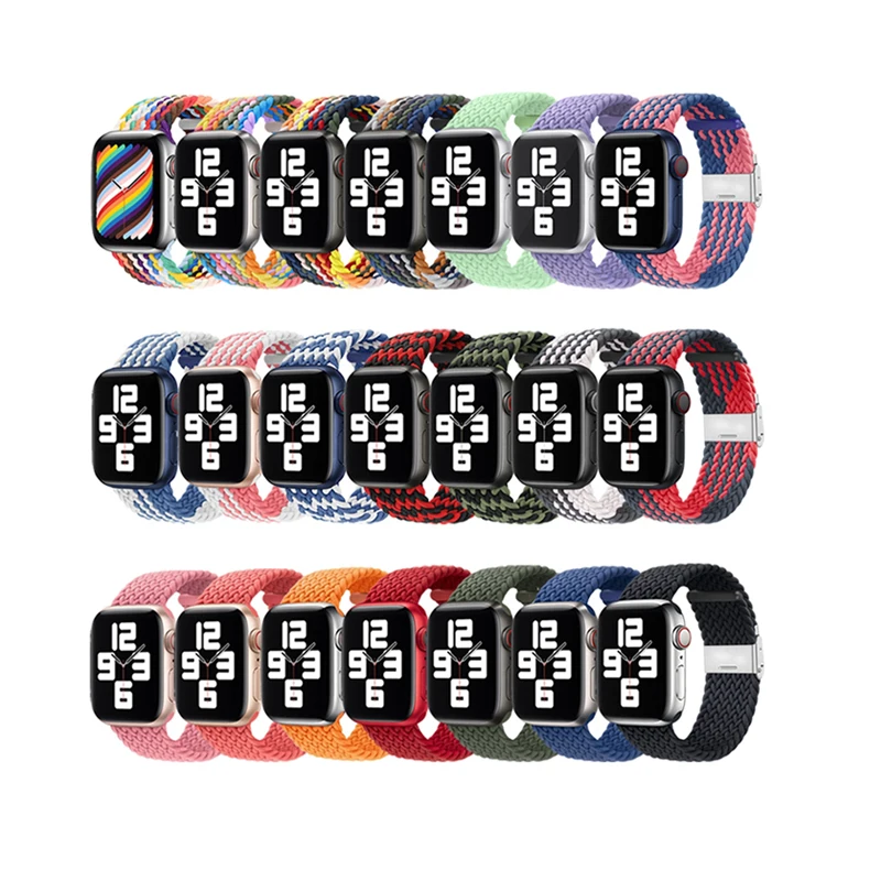 

ShanHai Braided Solo Loop Strap For Apple Watch Band 44mm 40 42mm Nylon Elastic Fabric Bracelet For iWatch Serie SE 6 5 4 3 2021, Multi-color optional or customized