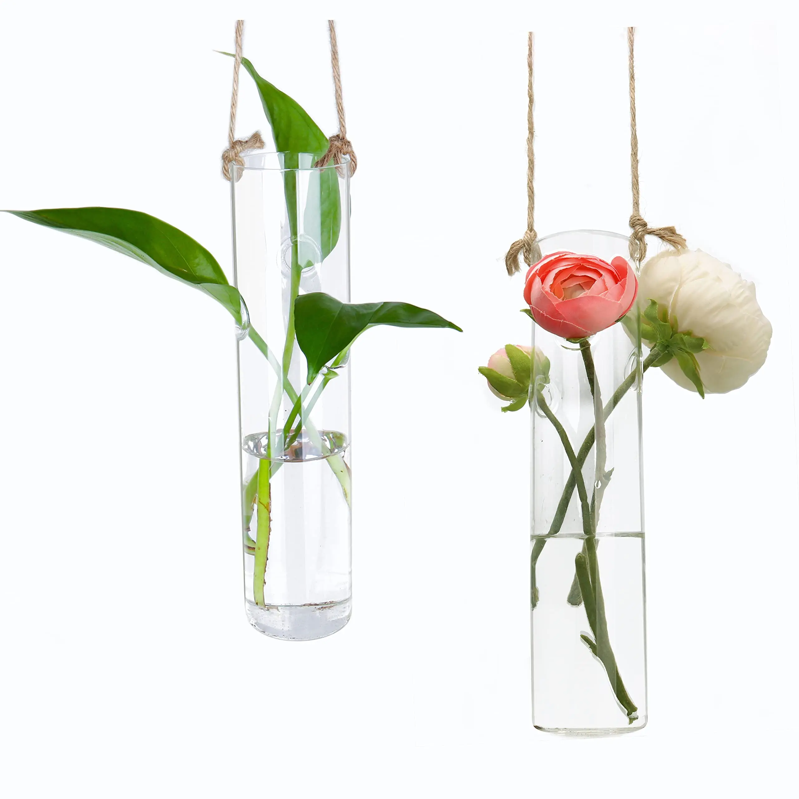 

Clear Cylinder Hanging Glass Tube Flower Planter Vase Terrarium Container for Hydroponic Plants Home Garden Decor