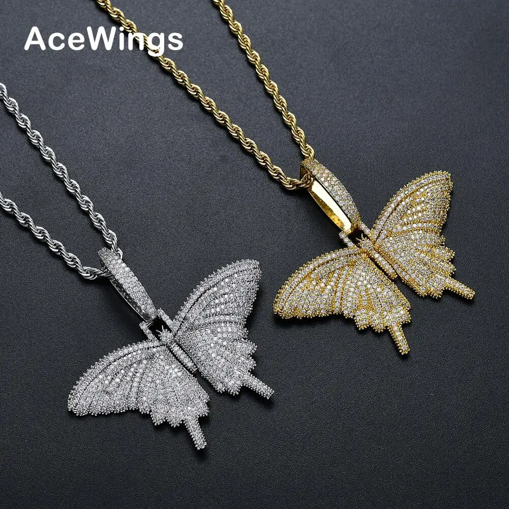 CN165 Brass Cubic Zircon Butterfly Pendants Women Necklace Men's Hip Hop Necklace Party Jewelry Gift