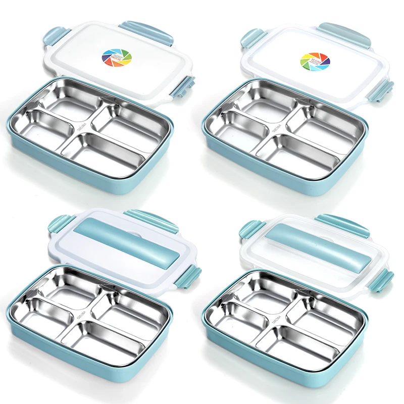 

1L Portable heat preservation bento box for school or work,4 compartment 304 stainless steel lunch box with plastic outside lid, As pic or customized