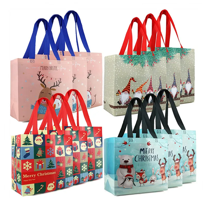 

Custom Biodegradable Paper Gift Bags Christmas Print Custom Shopping Packaging Tote Bag, Blue/red/black/white/green/yellow/customized color