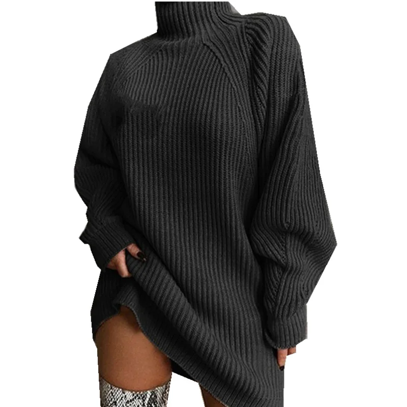 

Rounded turtleneck long soft ladies pullover plus size custom knitted dress women's sweaters