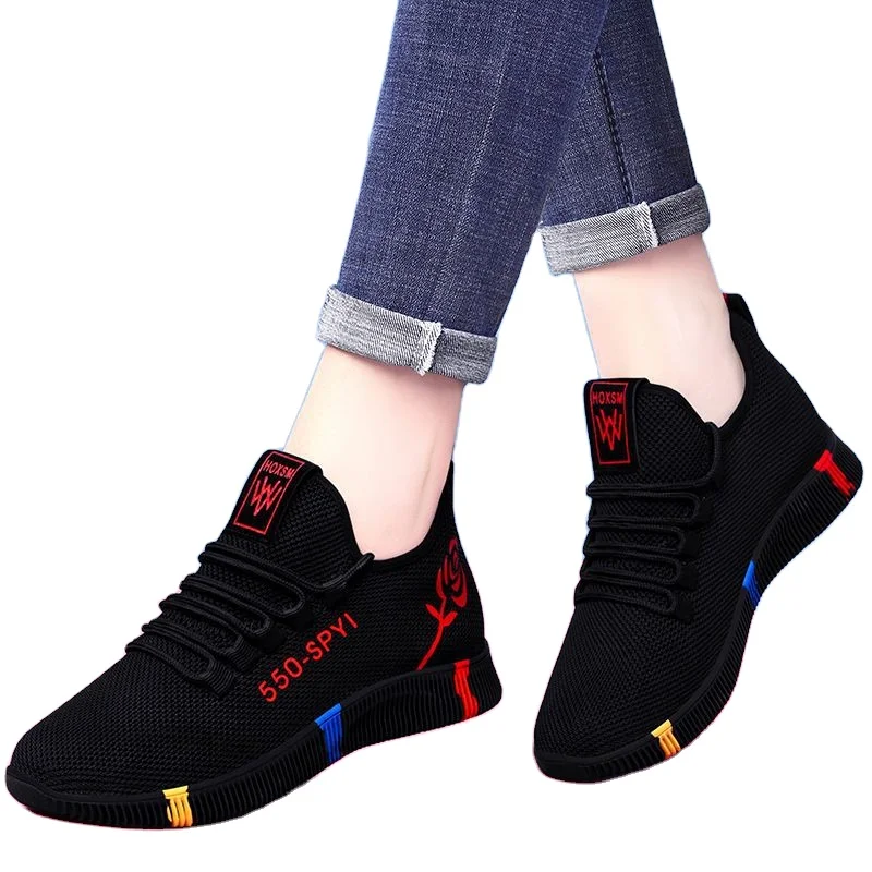 

New Arrival Women's Rose Print Breathable Mesh Upper Sneakers Cotton Light Weight Flat Sole Casual Sports Shoes