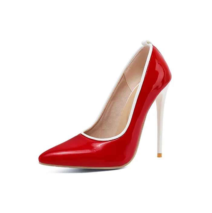 

2021 new edge niche design pointed stiletto high heel ladies single shoes European and American large size wholesale, White red black