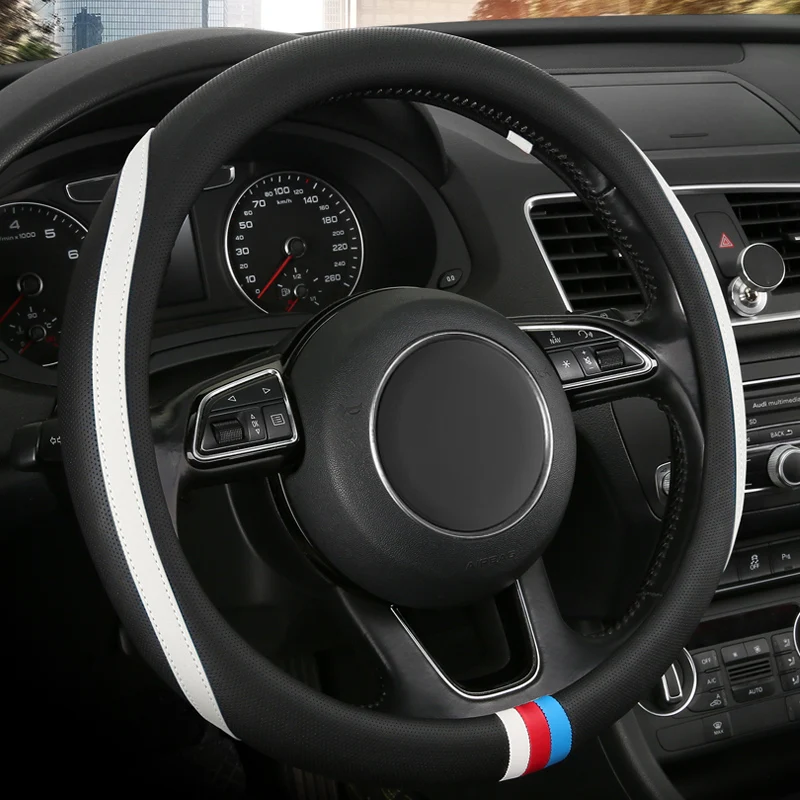 

QCI206 PVC Leather Business Simple Style Anti-slip Inner Steering Wheel Cover Car Steering Wheel Sleeve Handle Cover
