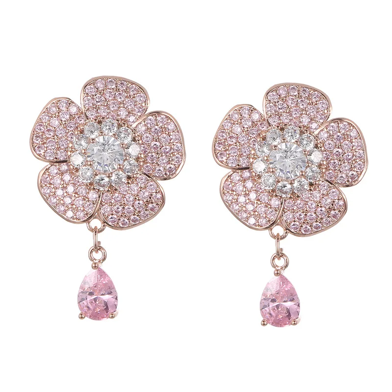 

Fashion hot sale Classic Rose Earrings copper inlaid Zircon Earrings female couple wedding jewelry