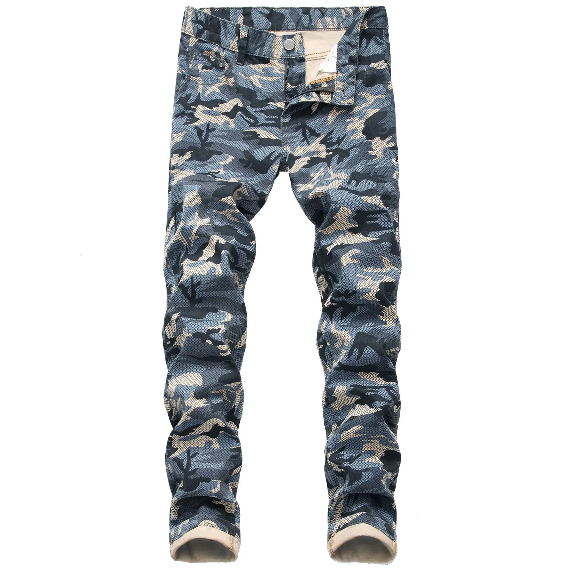 

Camouflage Biker jean Mens Skinny Distressed Slim Cotton Fabric Jeans Homme Military Cargo Pants