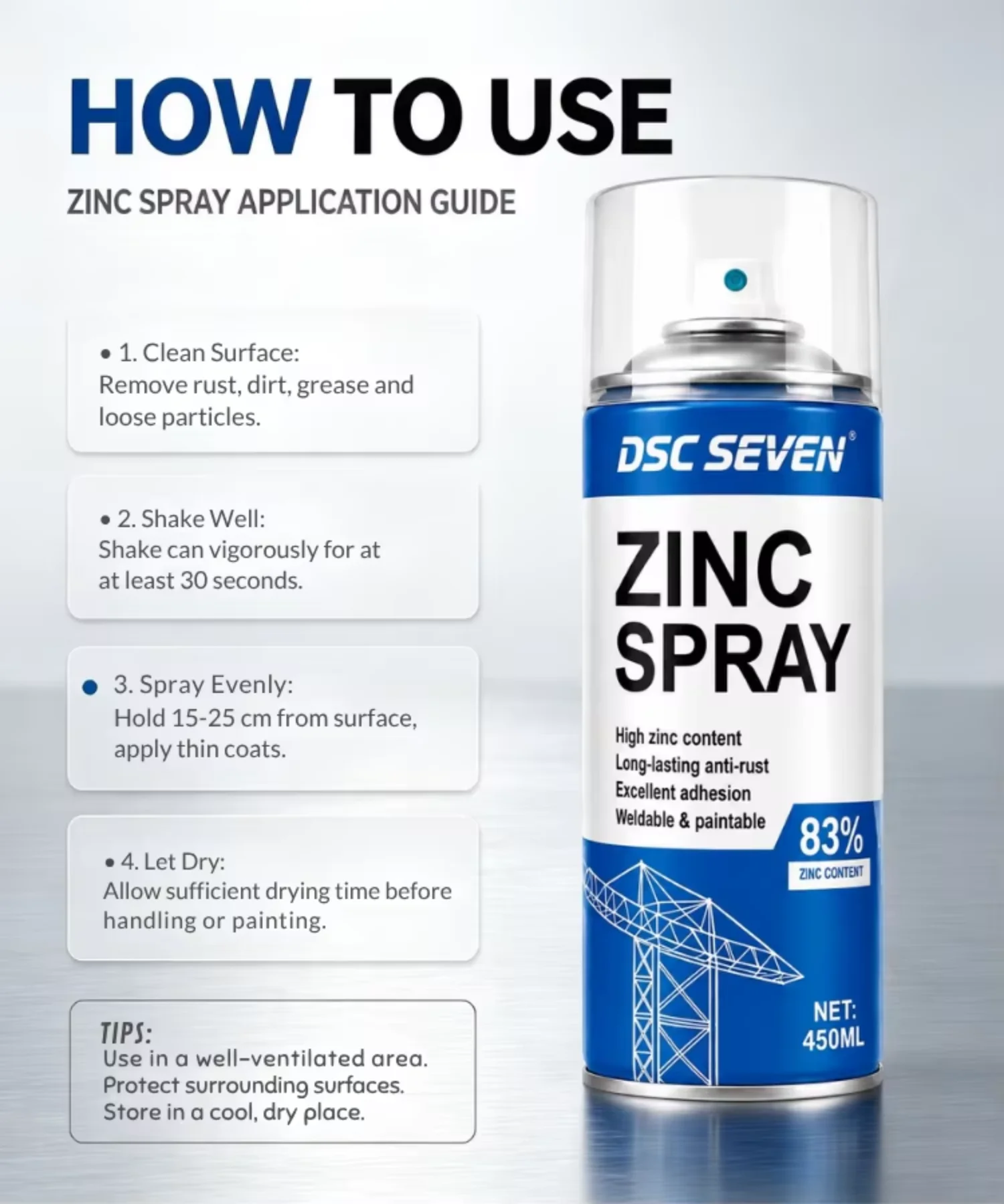 83% Zinc Spray Aerosol Can Cold Galvanizing Rust Protection Touch-Up Coating for Welding Seam & Damaged Metal