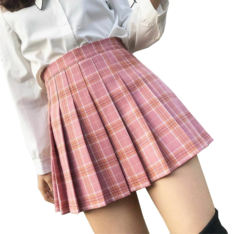 

XS-2XL summer plaid 2020 high waist chic stitching student pleated skirts female cute sweet girls dance skirt