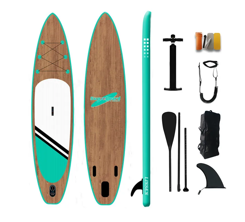 

2021 Best Selling Product Water Sports Inflatable Paddle Board Stand-up Soft Board 11' Paddle Board SUP Wood Grain, Wood grain +light green