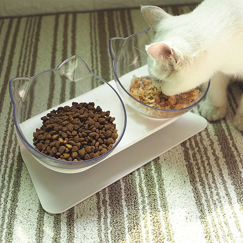 

Tilted Pet Food And Water Bowl Bridge, Black/white/transparent