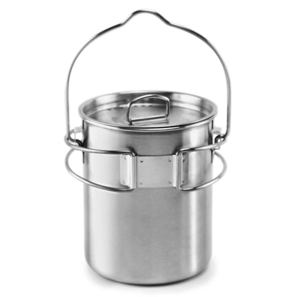

Wholesale Outdoor Water Mug Portable Stainless Steel Pot Camping Cooking Picnic Cup with Lid, As the picture show