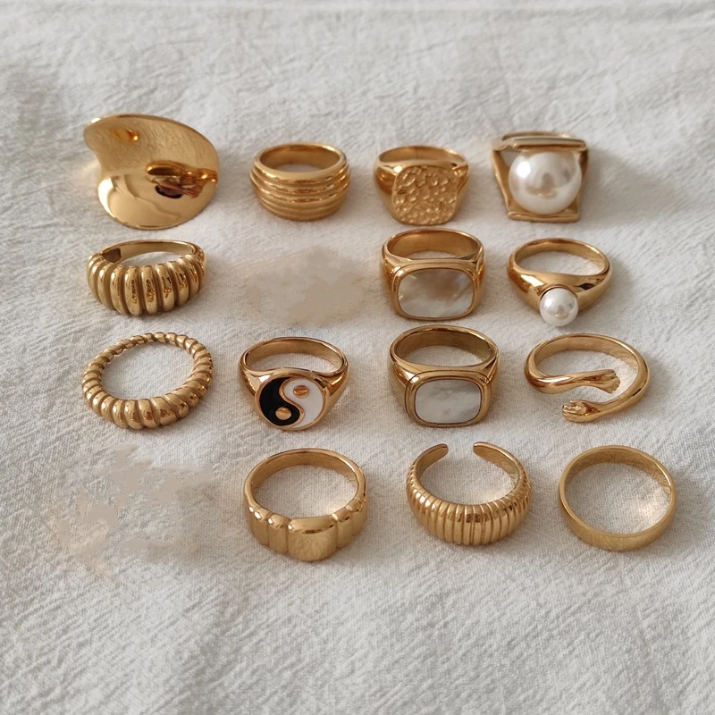 

High Quality Popular Trendy Women Jewelry Stainless Steel 18K Gold Plated Rings, As the picture