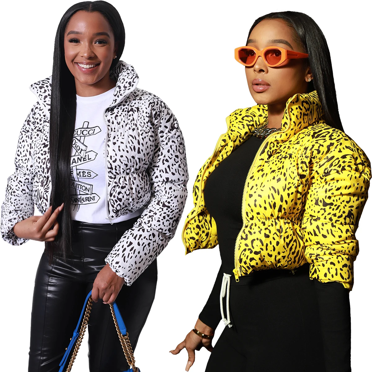 

In stock 2021 Winter Fashion Women's coats crop zipper bomber puffer jacket Leopard bubble down coat winter clothes for women, Picture