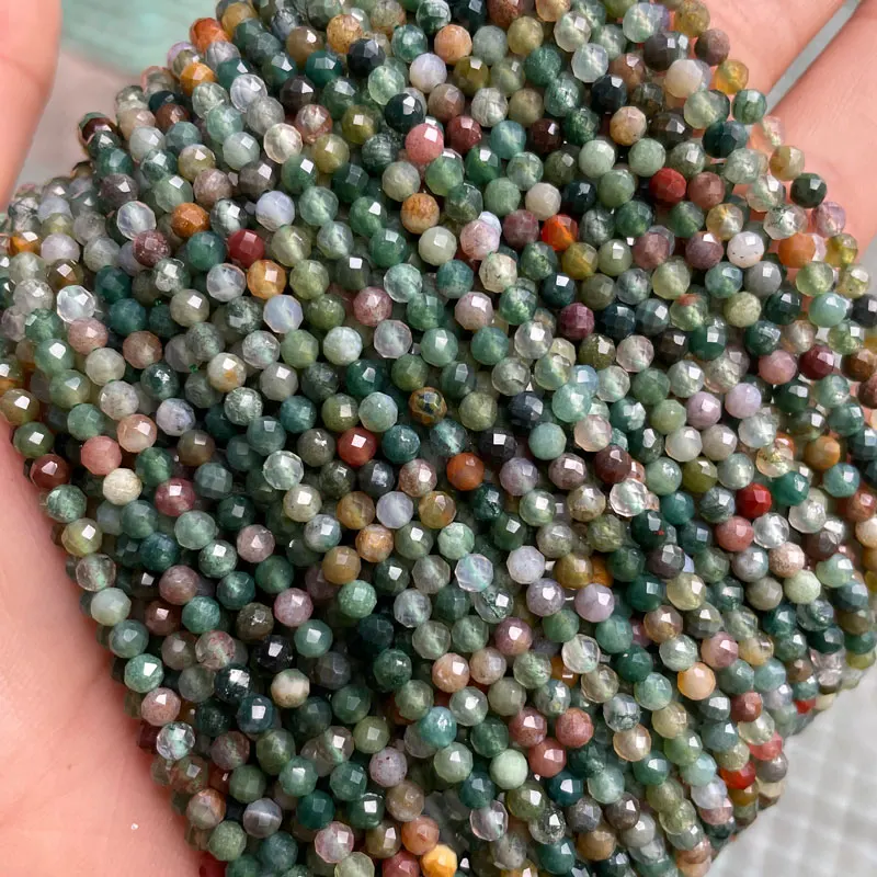 

Wholesale  Gemstone Beads Faceted Natural India Agate Stone Beads For Jewelry Making Diy Bracelet, Green color as picture