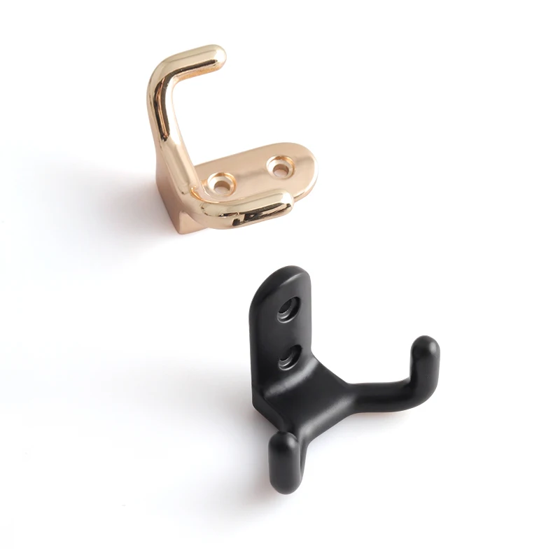 Oukali Double Prong Towel Hook Robe Hook Matte Black K Gold Towel Holder Bathroom Accessories