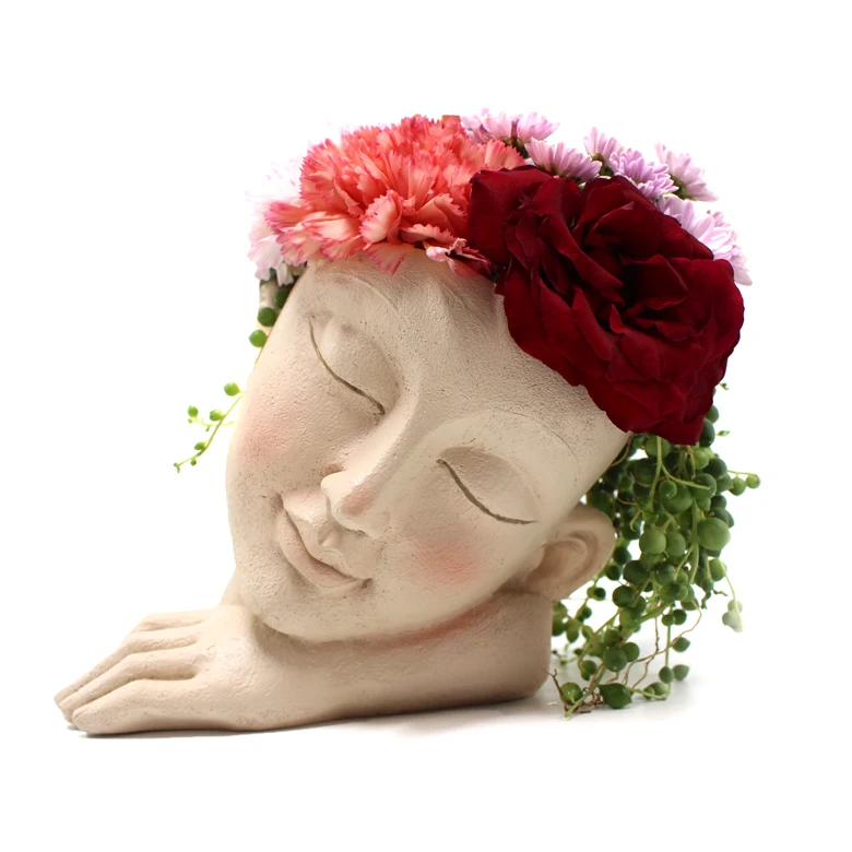

Girl Face Smile Head Planter Pot Girl Face Flower Pot Planter Cute Resin Planters Pots Hand chin for Decor