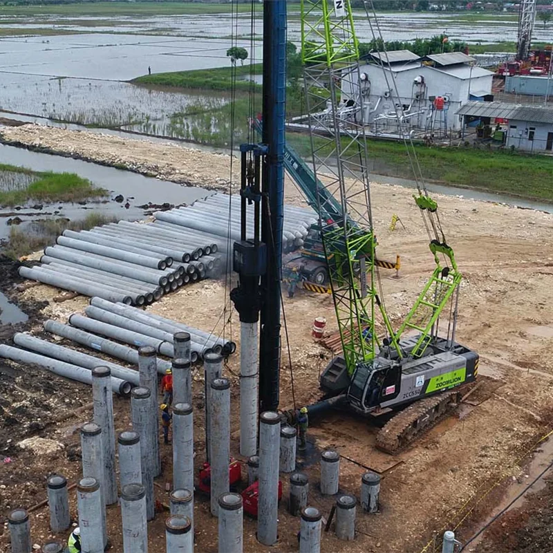 
Crane Pile Driver mounted diesel pile hammer and pile leader 