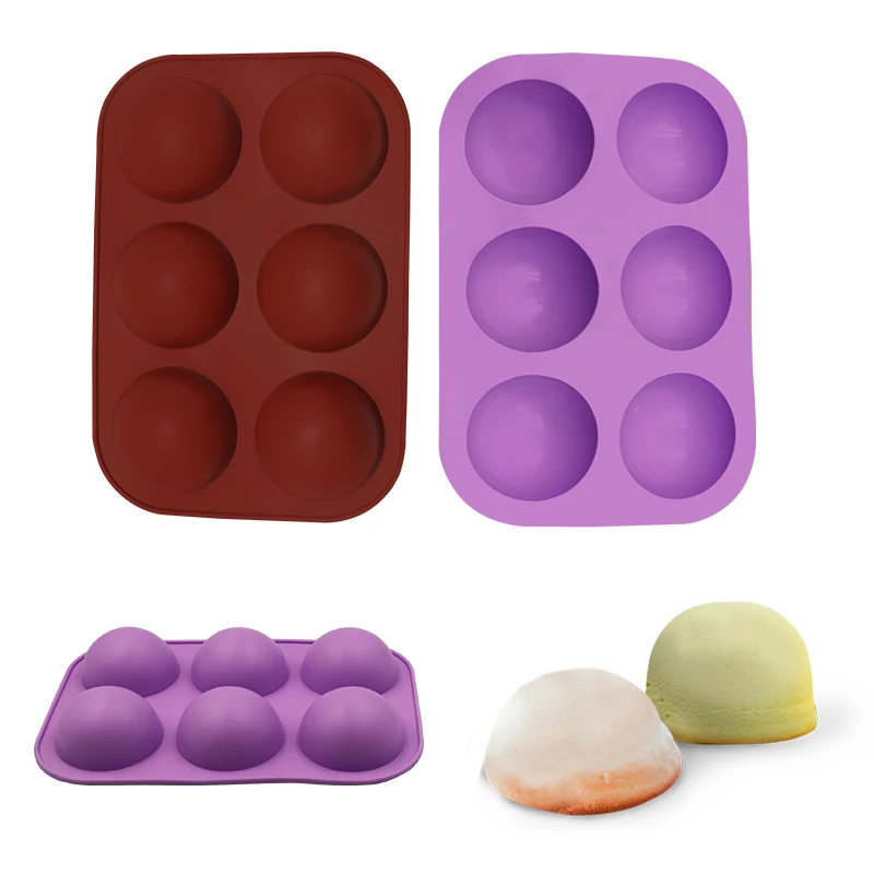 

Non-Stick Round Half Sphere Mold Silicone 6 Semicircular Mold For Making Cake Chocolate Dessert Jelly Mousse Mold, Purple,brown