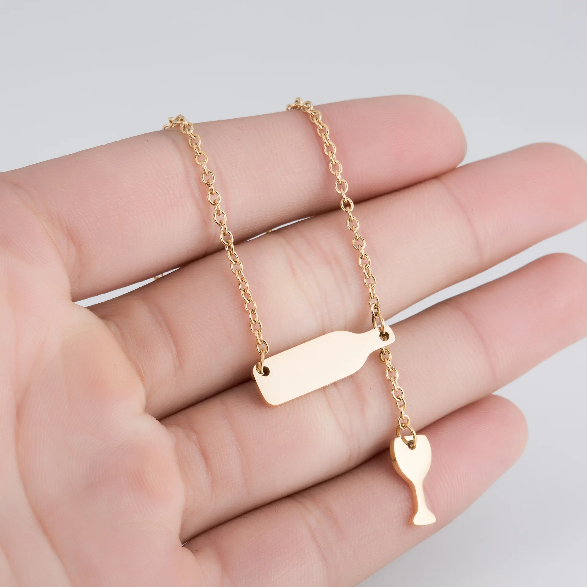 

Stainless Steel Gold Silver Color Fashion Jewelry Gift Bottle Wine Cup Necklace for Women, Silver/gold