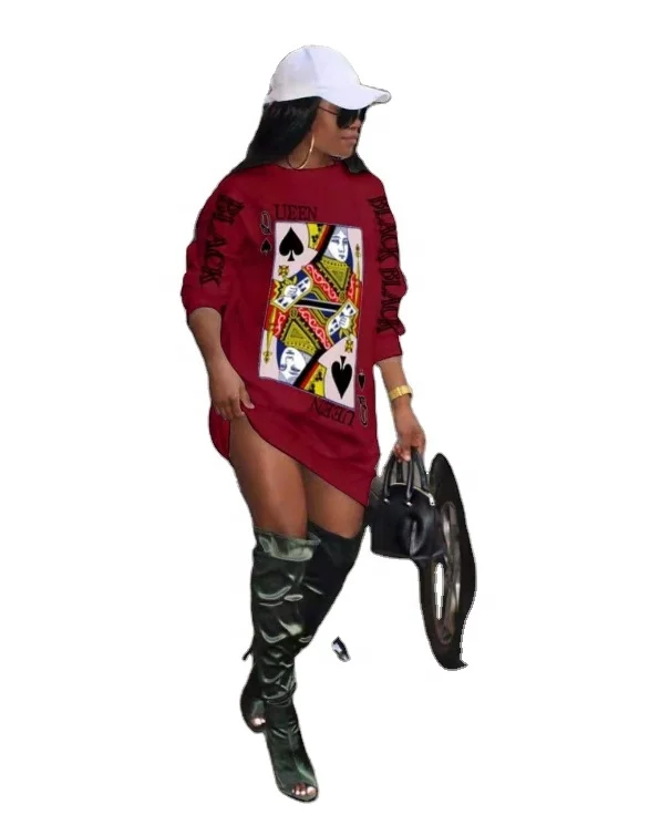 

Wholesale Women Poker Printed T-shirt fashion Sweater Dress