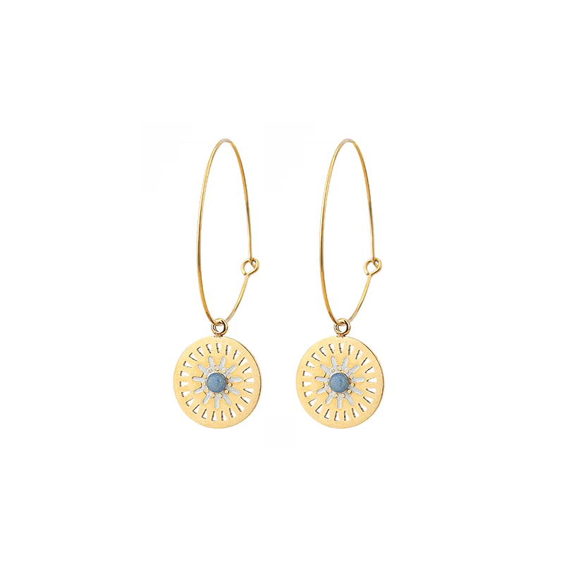 

New Charming Stainless Steel Gold Plated Round Disc Hoop Earrings for Women Wholesale Christmas Stone Jewelry Gift, 1 colors