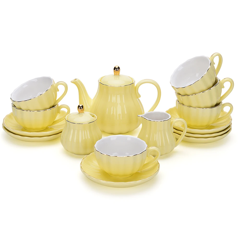 High Quality Ceramic Gold Rim Afternoon Tea Set With Cups And Saucers