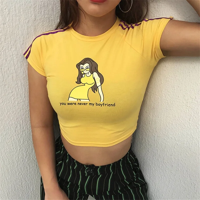 

2021 Women Red Mouth Lip Love Print T Shirts Short Sleeve Lettered women's print tight short T-shirt Women printing T Shirt