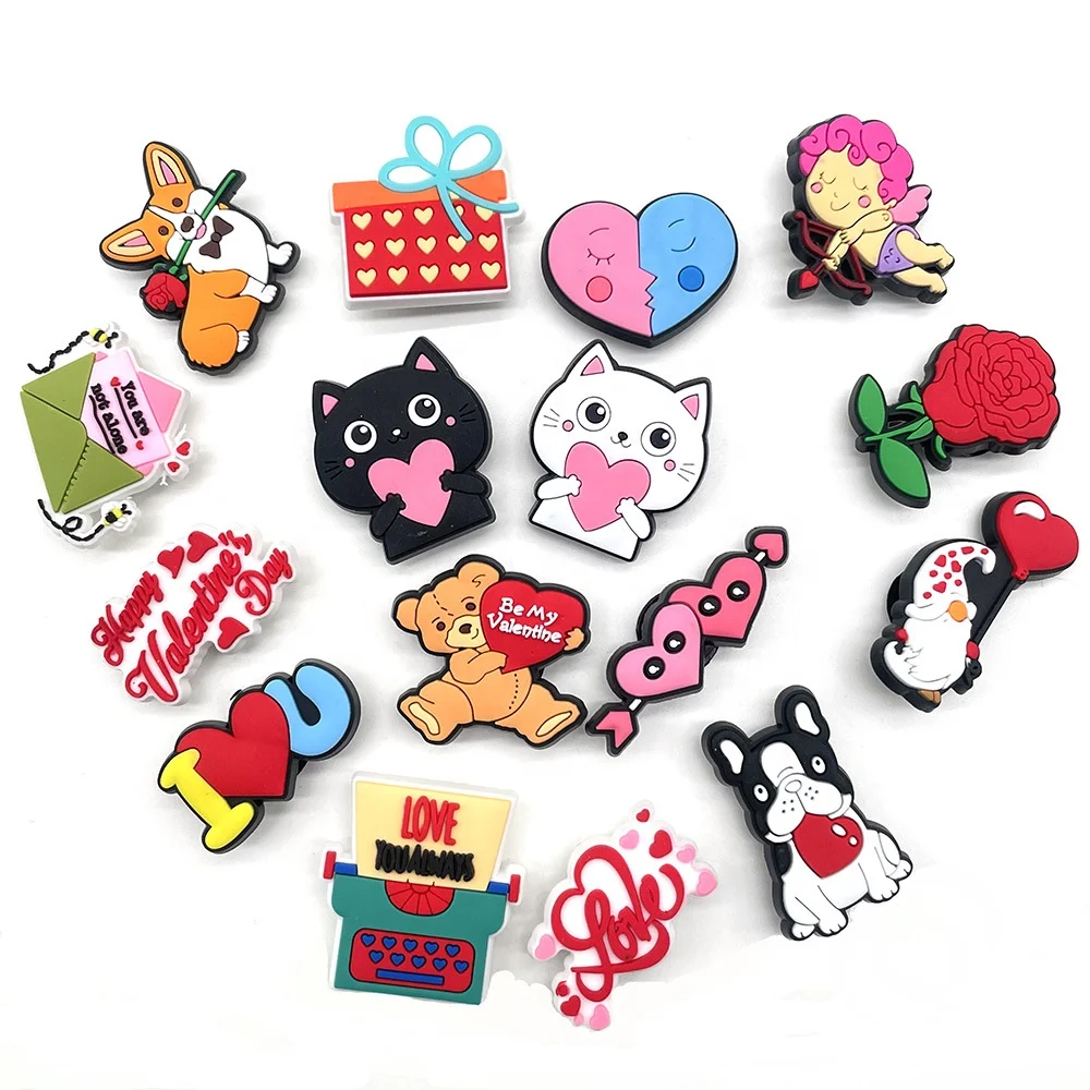 

wholesale Custom DIY Valentine's Day Shoe Charm Shoe Decorations fit Gift for Kids design love cute croc charms, As picture