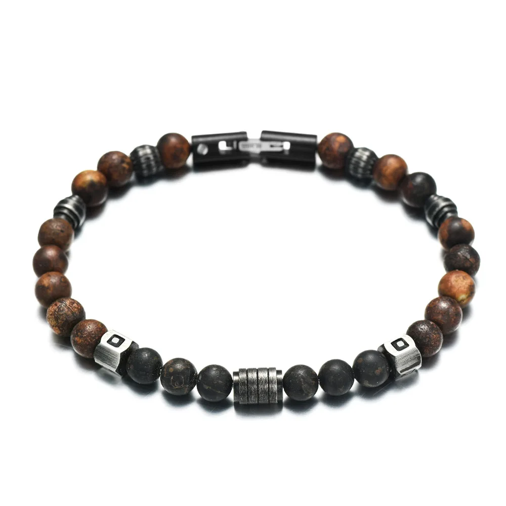 

REAMOR Antique Caprice Bracelet Agate Natural Atone Beaded Bracelet Black Stainless Steel Bracelet DIY Jewelry for Men and Women