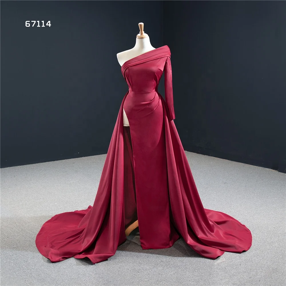 

2020 new arrival birthday party dress with slit less is more design red satin evening dress, As picture or your request