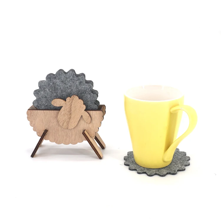 

New Design Coaster With Sheep Holder Table Decoration Absorbent Felt Coaster, Gray or customized