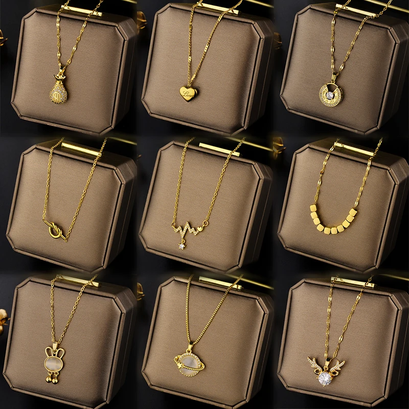 

Gold Silver Color Stainless Steel Dianty Dancing Universal Beads Heart Pendant Necklace Choker for Women Girl Necklaces Everyday