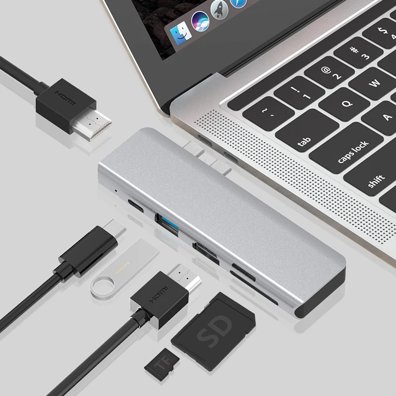 

High Quality New products 6 in 1 type C 3.1 USB C hubs to HDMI 2*USB 3.0 SD/TF card reader PD Multi-function Hubs /, Oem
