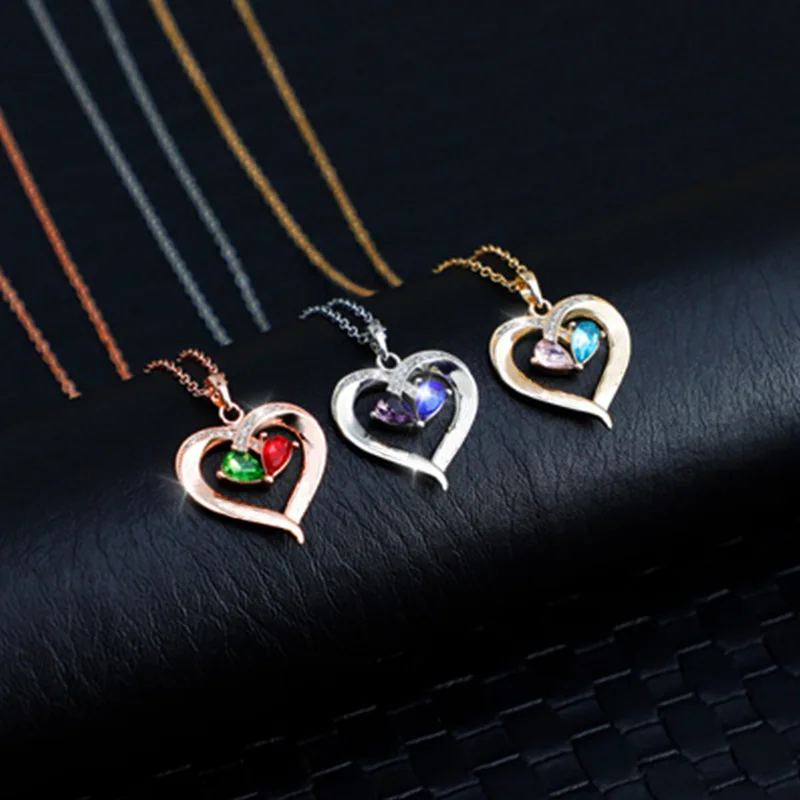 

Women Jewelry Crystal Custom Mother Daughter Gold necklace Heart Pendant Mother's Day Gift Baby Mom crystal pendant necklace