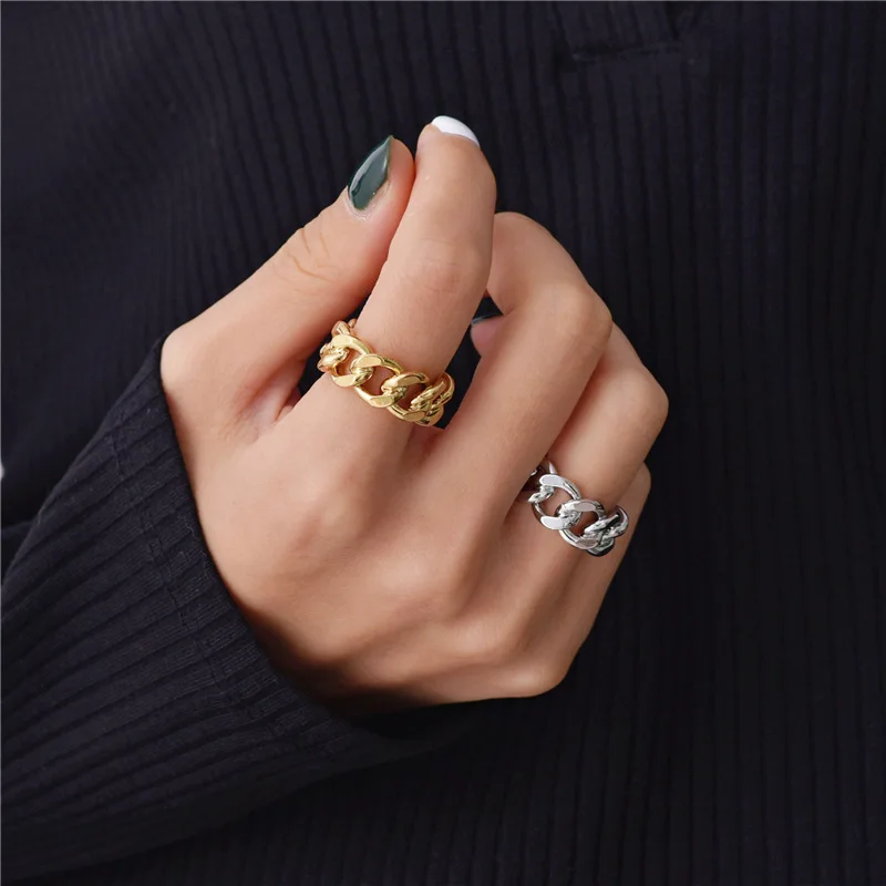 

Unique Gold Silver Plated Chain Open Ring for Men Women, Silver gold