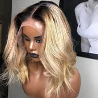 

China factory ombre #613 color remy hair short natraul wave middle part full lace wigs for black women cheap lace front wig