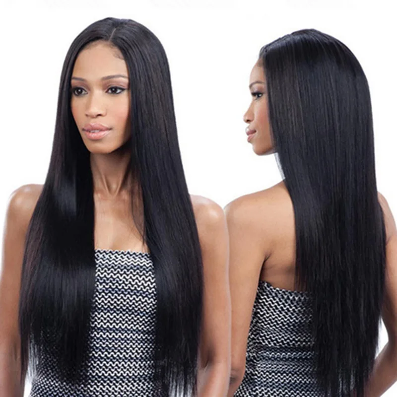 

wig female African black hair in long straight cross - border supply exclusively for high - temperature silk mechanism full head