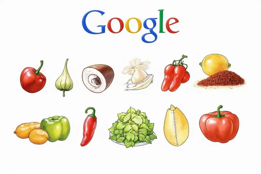 Google Doodle archive showing various food-related illustrations but no pepper-specific design