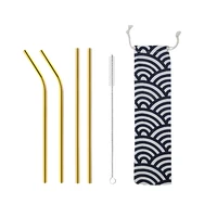 

Wholesale mirror 304 metal gold custom drinking straw set with pouch for outdoor