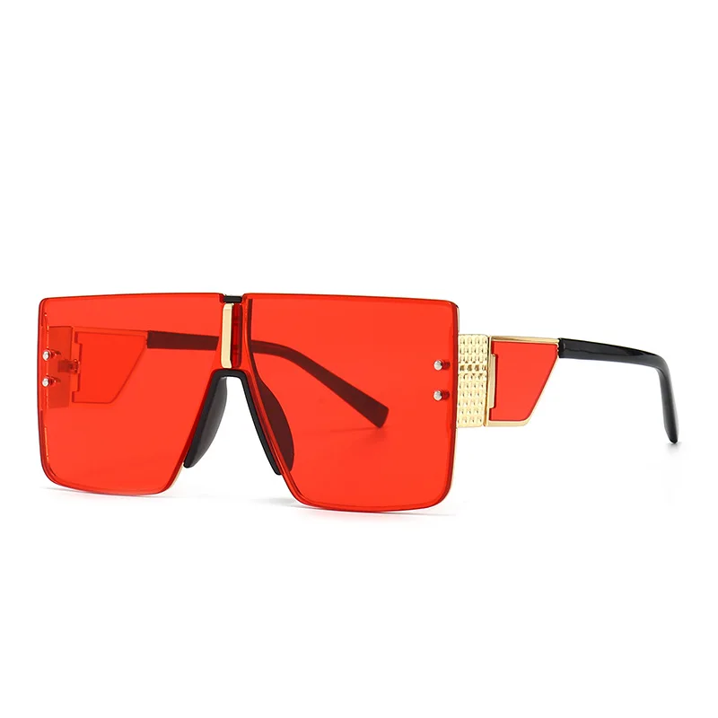 

2021 Fashion UV400 Custom Logo Square Big Frame Black Shades Luxury Brand Sun Glasses Oversized One Piece Shades Sunglasses
