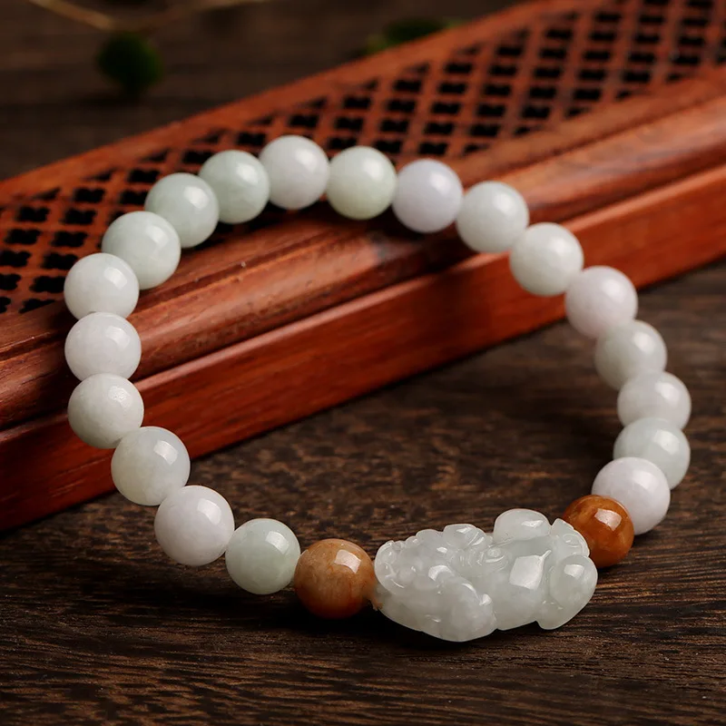 

Men and Women Carved Transfer Pixiu Bracelet Jewelry Wholesale Real Jade Stretch Bracelet