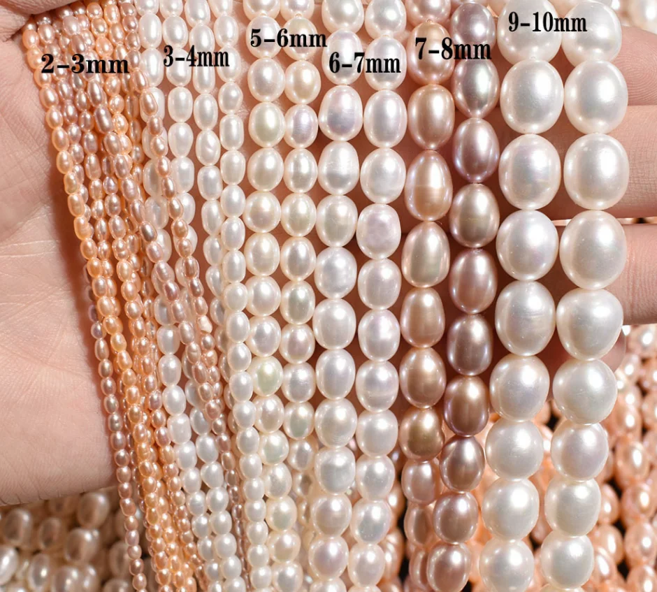 

factory 2-10m strong light natural pearl baroque diy handmade loose beads rice-shaped freshwater pearl beads for jewelry making