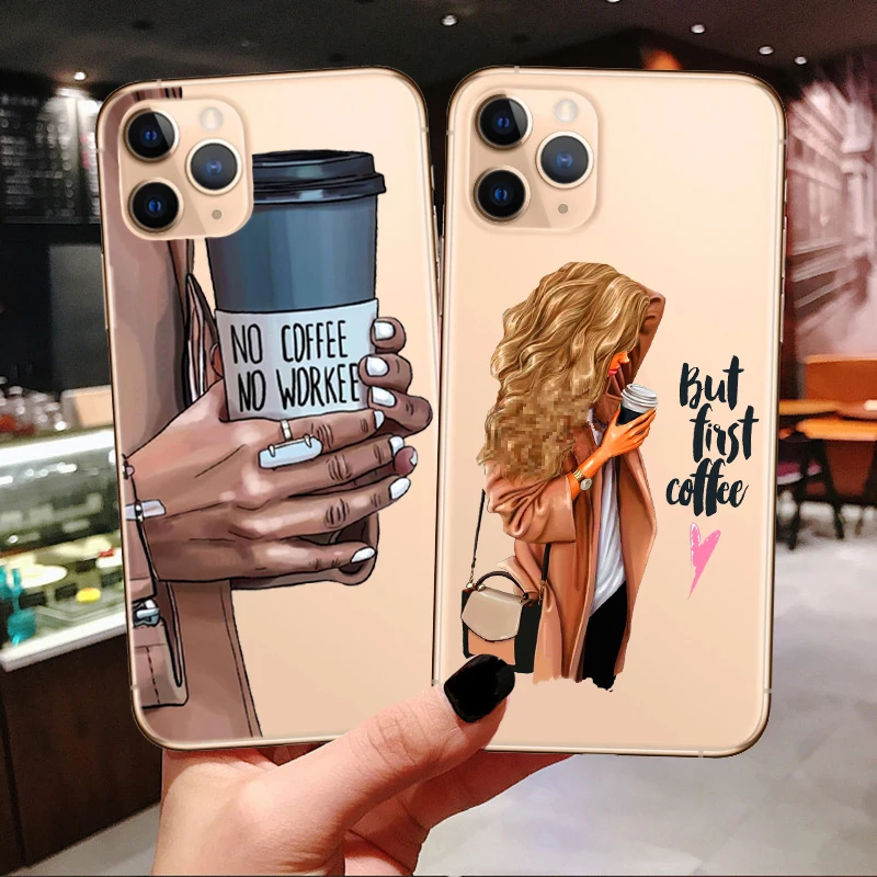 

Christmas Princess Girl Female Boss Coffee Soft Phone Case For Iphones 13 Pro 12 Mini 13 11 Pro Xs Max 8 7 Plus 6S SE