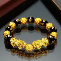 

V&R Custom Bracelet Adjustable Elastic Pi Xiu Gold Bracelet Feng Shui Black Obsidian Wealth Mens Bracelet For Women